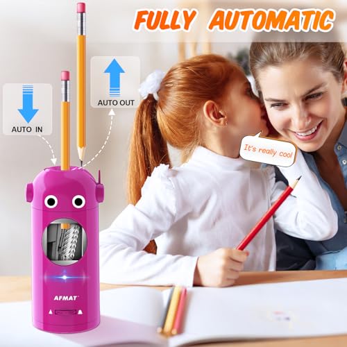 AFMAT Electric Pencil Sharpener for Colored Pencils 7-11.5mm, Auto in & Out, Fully Automatic Rechargeable Hands-Free Pencil Sharpener, Purple, RB