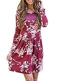 ZESICA Women's Long Sleeve Floral Print Pleated Casual Swing Tunic T-shirt Dresses