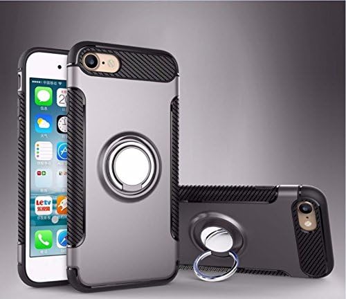 iPhone 7/8 Ultra Slim Dual Layer Shockproof Impact Protection Cover Case – 360 Rotating Ring Grip/Stand Holder/Kickstand Case Compatible with Magnetic Car Mount (Pure Silver)