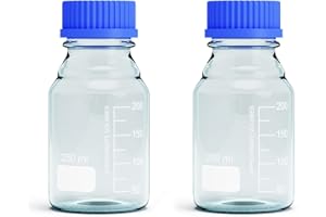 MOREXLAB 250ML Storage Glass Bottles – 2pcs Round Media Storage Bottle – Borosilicate Glass Bottles – Safe Probe Storage Glass Storage Bottles with GL45 Blue Screw Cap (250ml - 2pcs)