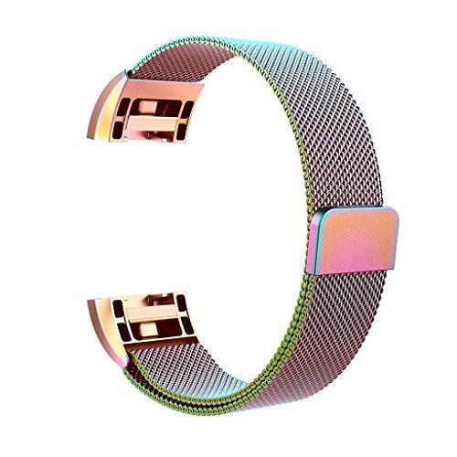 Abeky Replacement Band for Fitbit Charge 2, Milanese Wristband Smart Watch Accessories Bracelet Strap Loop Stainless Steel with Magnetic Clasp for Charge 2 Fitness Trackers Small Size Pearlescent