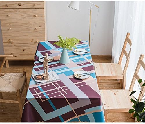 Tablecloths Blue &amp; Purple Modern Geometric Printed Small Oblong Tablecloth Rectangle by Toyo World - Waterproof Tablecloth Square - Tablecloths Polyester for Rectangle Tables 52 x 70 Inch