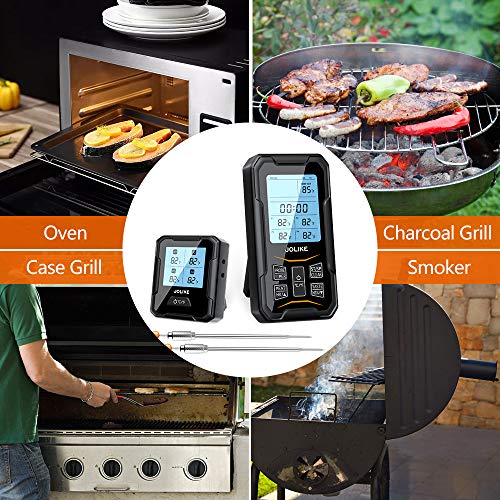 JOLIKE Wireless Meat Thermometer Oven Thermometer 328ft Remote Timer & 4 Probes for Smoker Grill Digital Meat Cooking Jam BBQ Kitchen Grilling, Free Waterproof Cloth Bag