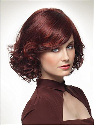2017 Trendy Top Pop Elegant Red Wine Short Wig with Bottom Curls+a Free Wig Cap , picture color