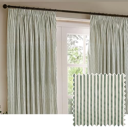 furn. Yard Hebden Verdunkelungs Bleistiftfalte Vorhangpaar – Ultraweiche Baumwollgefuetterte Gestreifte Vorhaenge (Wald – 168x137cm)