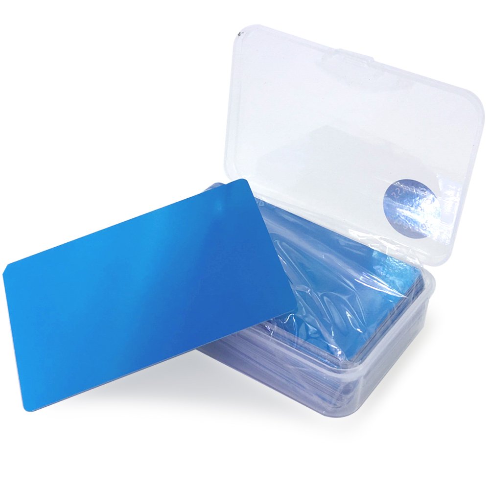 Ebamaz 100PCS Thin Aluminum Alloy Metal Business Cards 3.4 X2.13X0.008 inch for Laser Engrave (Blue, Blank)
