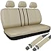 Oxgord 17pc Set Flat Cloth Mesh / Solid Tan / Beige Auto Seat Covers Set - Airbag Compatible - Front Low Back Buckets - 50/50 or 60/40 Rear Split Bench - 5 Head Rests - Universal Fit for Car, Truck, Suv, or Van - FREE Steering Wheel Cover