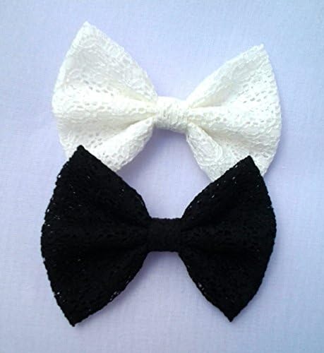 SET OF 2 - WHITE IVORY LACE AND BLACK LACE SMALL BOW HAIR CLIPS