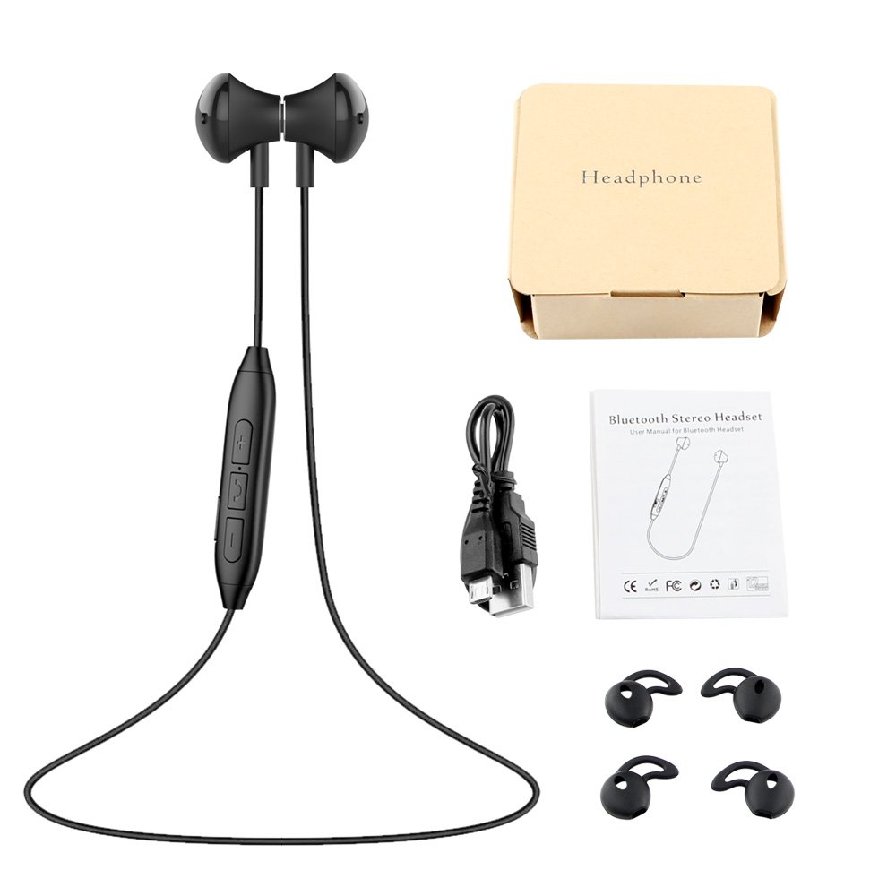 Bluetooth Headphones, Wireless Earphones HD Stereo Noise Canceling Earbuds Sweatproof Headset with Mic(Black)