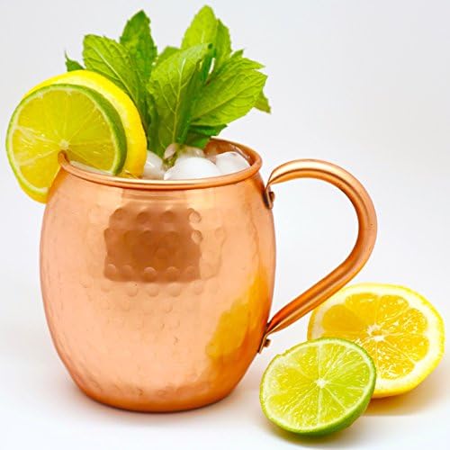 Moscow Mule Pure Copper Mug Mugs 100% Solid Hammered Copper Cup, 16 Ounces &amp; Handle for Liquor, Cocktails, Ginger Beer, Iced Coffee, Iced Tea &amp; Cold Beverages!