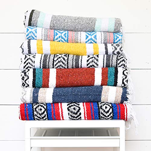 Mexican Serape Blanket| Classic Artisan Throw | Woven Falsa in Traditional Colors | Beach, Camping, Couch, Sofa, Picnic or Yoga Blanket | Gray Ash
