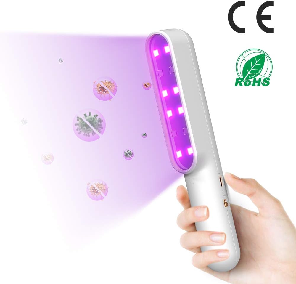 Ultraviolet Light Sterilizer Portable UV-C Light Sanitizer Wand USB Charging, Mini UV Light Sterilizing Stick for Household Wardrobe Toilet Car Pet Cleaner (White)