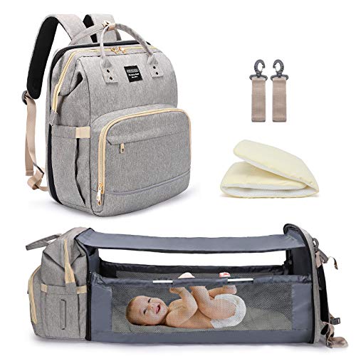 Diaper Bag Backpack with Travel Foldable Baby Bed