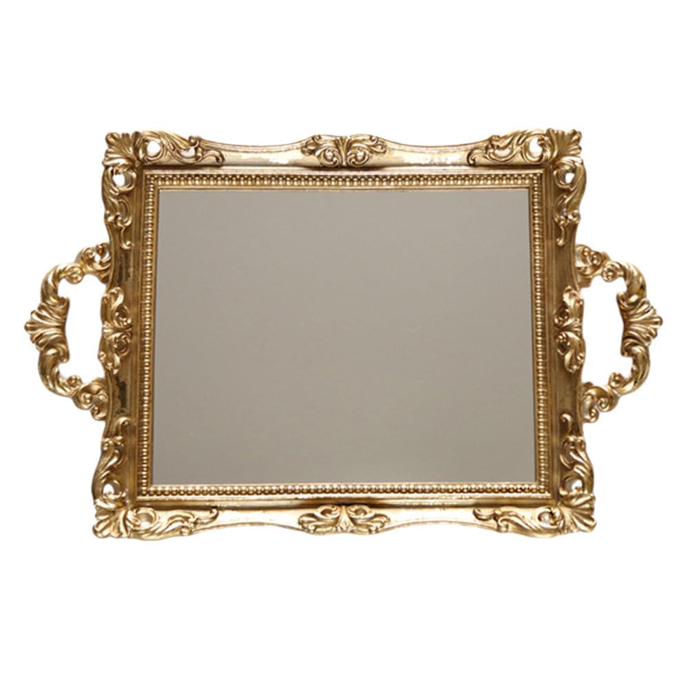 Yardwe Mirror Tray Gold Vintage Display Large 14.8 Inch Square Decorative Tray for Jewellery Makeup Organizer Wedding Table Serving