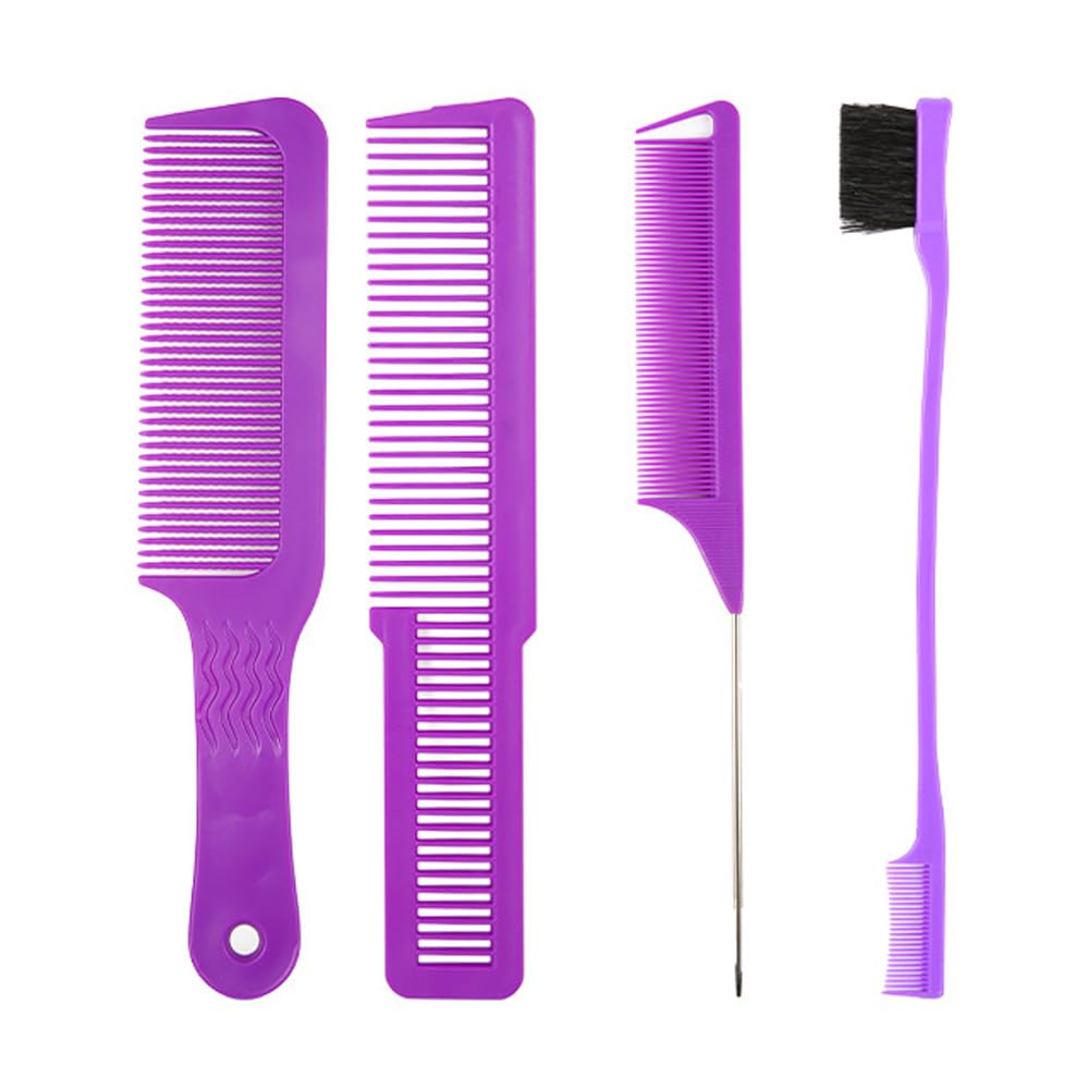 Photo 1 of  2/4 Pieces Hair Styling Comb Set Teasing Hair Brush Rat Tail Comb Edge Brush for Edge&Back Brushing, Combing, Slicking Hair for Women (Purple 4pcs)