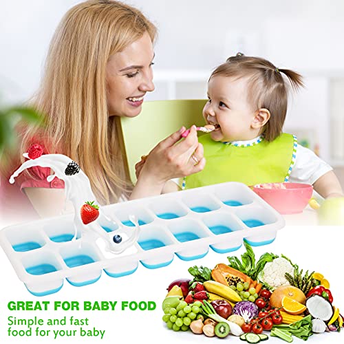 Eiswürfelform Silikon 4er Pack, 14-Fach Eiswürfelformen Mit Deckel, Stapelbar Einfach Herauszunehmen Eiswürfel Form Eiswürfelschalen Ice Cube Tray, LFGB Zertifiziert und BPA Frei (2* Blau+2* Grün)