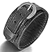 INBLUE Men's Wide Alloy Genuine Leather Bracelet Bangle Cuff Black Adjustable