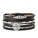 Jenia Black Geniune Leather Cuff Bracelet - Snowflake Alloy Beads and Crystal Bangle Handmade Jewelry for Ladies, Wife Gift - with Magnetic Buckle and Gift Box By