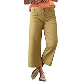 Flamingals Wide Leg Cropped Pants for Women Trendy Mid Rise Button Fly Barrel Jeans Stretchy Casual Ankle Pants