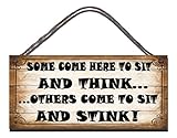 Gigglewick Gifts Wooden Funny Sign Wall Plaque Gift Present Toilet Bathroom Some Come Here To Sit And Think Others Come To Sit And Stink