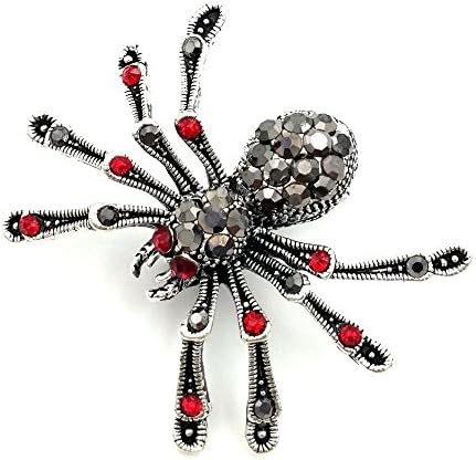 Victorian Style Mother of Pearl Body and Micro Pave Spider Brooches Pins Silver Tone (Black-Type 5)