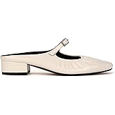 Women's Pleated Leather Closed Square Toe Low Heel Mules Fashion Adjust Strap On Instep Comfortable Chunky Heel Slingback Mary Jane Shoes for Party Prom Date Office