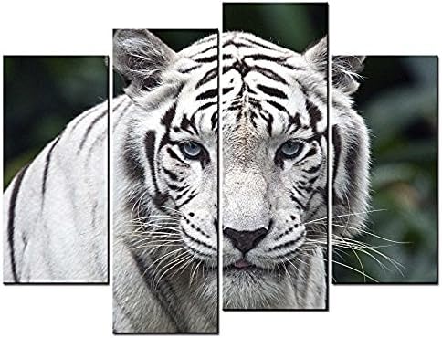 Forever With Me® - Animal Paintings Wall Art a White Tiger in the Forest 4 Panel Picture Print on Canvas for Modern Home Decoration