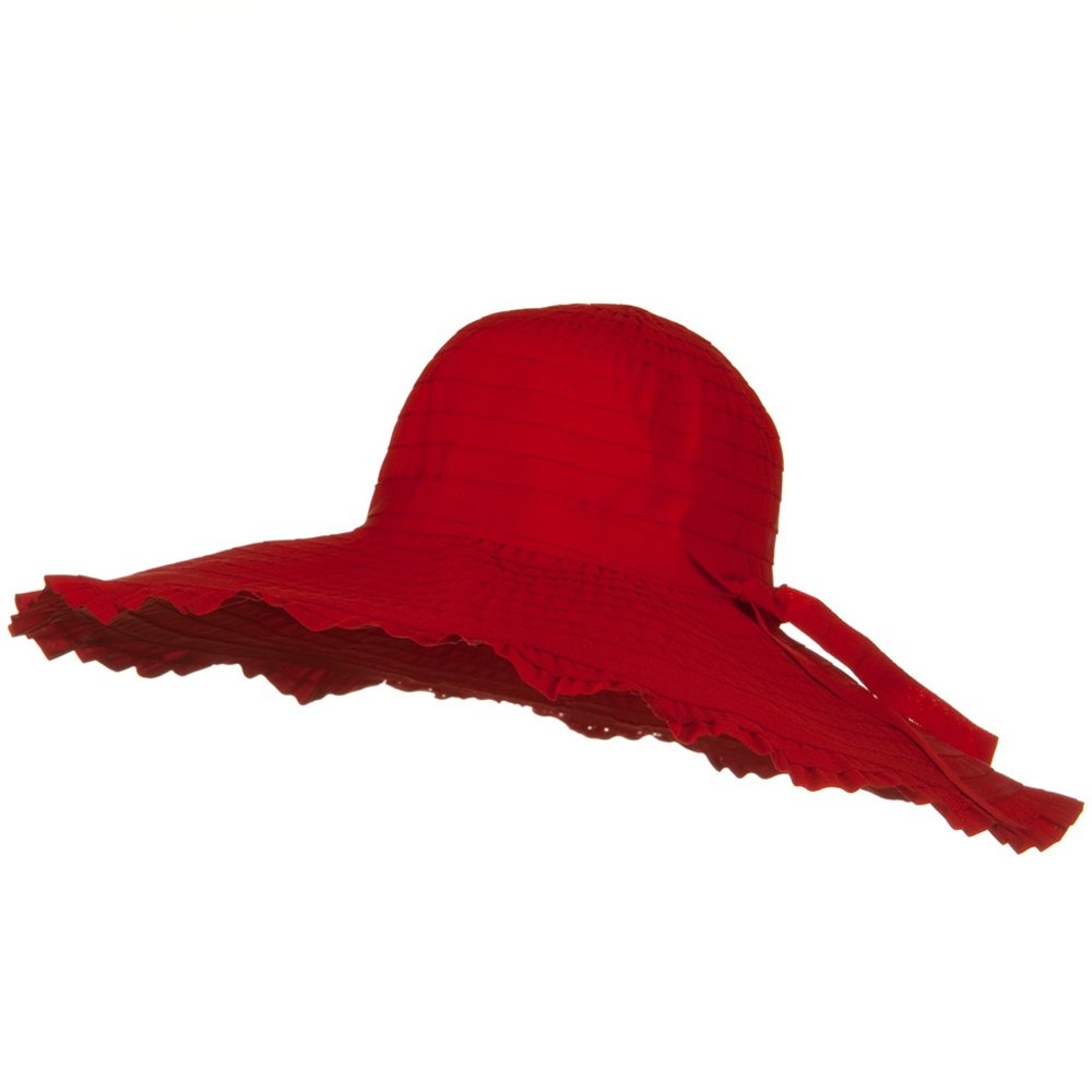 Ribbon with Ruffle 6 Inch Flat Brim Hat Red at Amazon Women’s