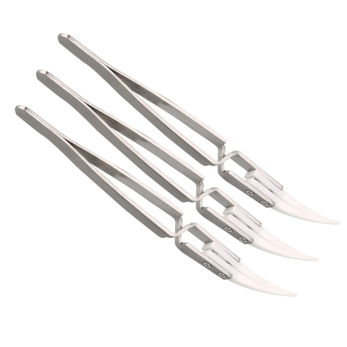 3Pcs Ceramic Tweezers Curved Straight Tweezer Hand Tool Non Conductive