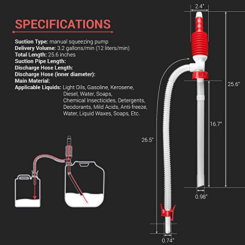 Portable Gas Pump Bundle, Hand-Powered Liquid Transfer Pump, 3-GPM & Gas Can ...