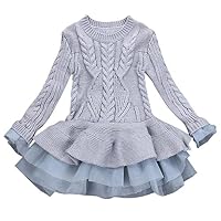 Sunbona Toddler Baby Girls Princess Cute Autumn Winter Knitted Sweater Outerwear Pullovers Crochet Tutu Dress Blouse Coat Clothes (6T(4~5years), Gray)