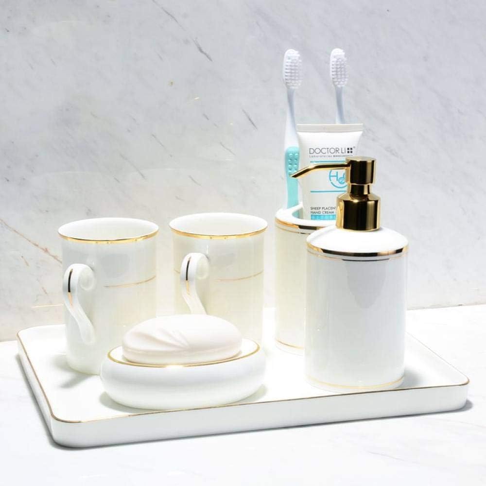 Amazon Com Vintage Ceramic Bathroom Accessories Sets Bathroom Vanity Decor 6 Piece Simple Gold Edge White Contain Cylindrical Soap Dispenser Vanity Tray 2 Pcs Tumbler Toothbrush Holder Soap Dish For Home Hotel Furniture Decor