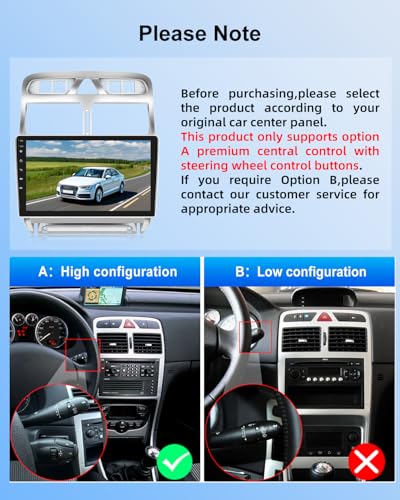 NHOPEEW 2+64G 9 Pollici Android Radio for Peugeot 307 2002-2013 – Wireless CarPlay & Android Auto, Navigazione GPS, Controllo Del Volante, FM RDS, Split Screen