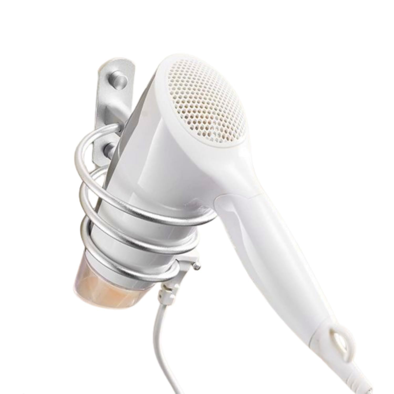 Bathroom Hair Dryer Holder, Spiral Blow Dryer Rack Wall Mounted Aluminum Holder (Silver)