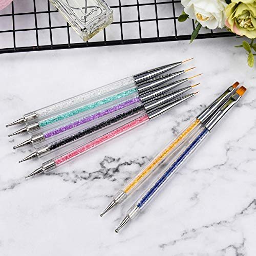 Beautifultracy 7 Pieces Nail Art Liner Brushes Dual-ended Painting Nail Design Brush Pen UV Gel Painting Acrylic Nail Design Nylon Brush Pen Set Nail Art Point Drawing Brush Pen - Thumbnail 5
