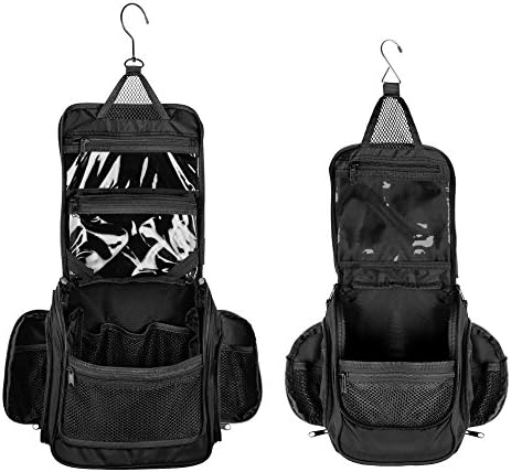 Compact and Medium Hanging Toiletry Bag Set, Personal Organizer for Men &amp; Women | Rugged &amp; Water Resistant with Mesh Pockets &amp; Sturdy Hook | For Business or Leisure Travel Black