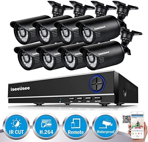 ISEEUSEE 720P Home Video Surveillance System 8 Channel 1080N DVR With 8pcs Indoor/Outdoor Night Vision Security Camera No Hard Drive