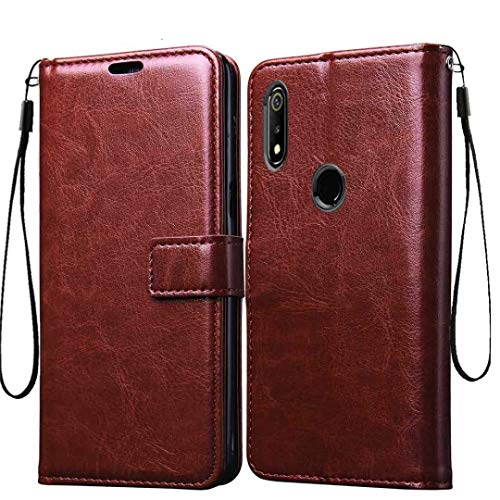 Bracevor Flip Cover for Realme 3 | Realme 3i - Executive Brown | Leather Finish | Foldable Stand Case | Wallet Card Slot