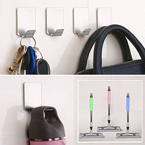 Adhesive Hooks, KOSIN Heavy Duty Wall Hooks Stainless Steel Ultra Strong Waterproof Wall Hangers for Robe, Coat, Towel, Keys, Bags, Home, Kitchen, Bathroom - 16 pack