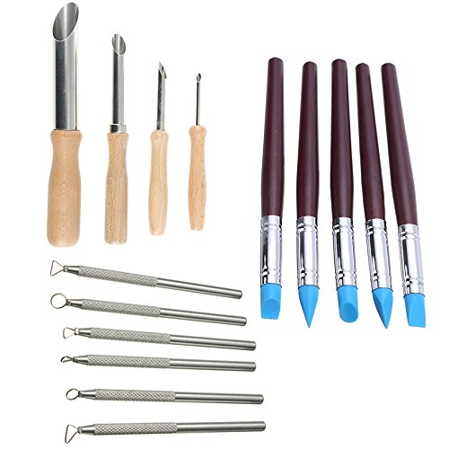 Gimiton 6pcs Aluminum Ribbon Trimming Clay Pottery Sculpting Tools+4pcs Clay Hole Cutters Pottery Clay Ceramic Tools+5pcs Clay Color Shapers Clay Sculpting Tools Rubber Tip (15pcs/Sculpting Tools) - Thumbnail 4