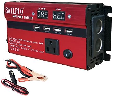 SAILFLO Power Inverter 500W Peak DC 12V to AC 110V Car Adapter with 4 USB Charging Ports 5A (500W)
