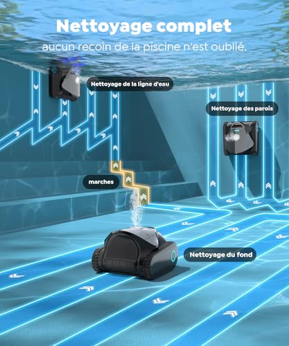 BRINBO C1 Pool Robot Bottom and Walls, Double Filter, Wireless Pool Robot, 7 Cleaning Modes, 170-180 Min Autonomy, Powerful Vacuum Cleaner for Pools up to 150 m², Mica Grey