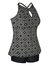 Septangle Tankini de dos piezas para dama con parte delantera recortada y espalda cruzada