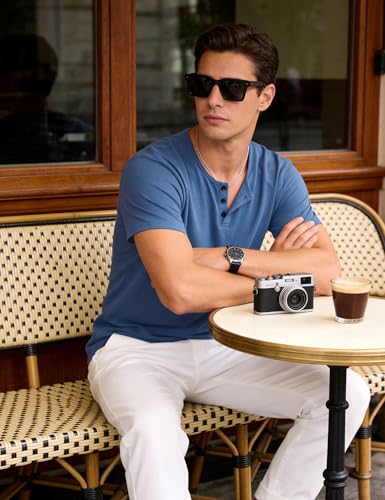 iClosam Men's Short-Sleeved Henley T-Shirt, Slim Fit Elastic Cotton, Basic Casual for Summer, Daily and Going Out with Plain Style