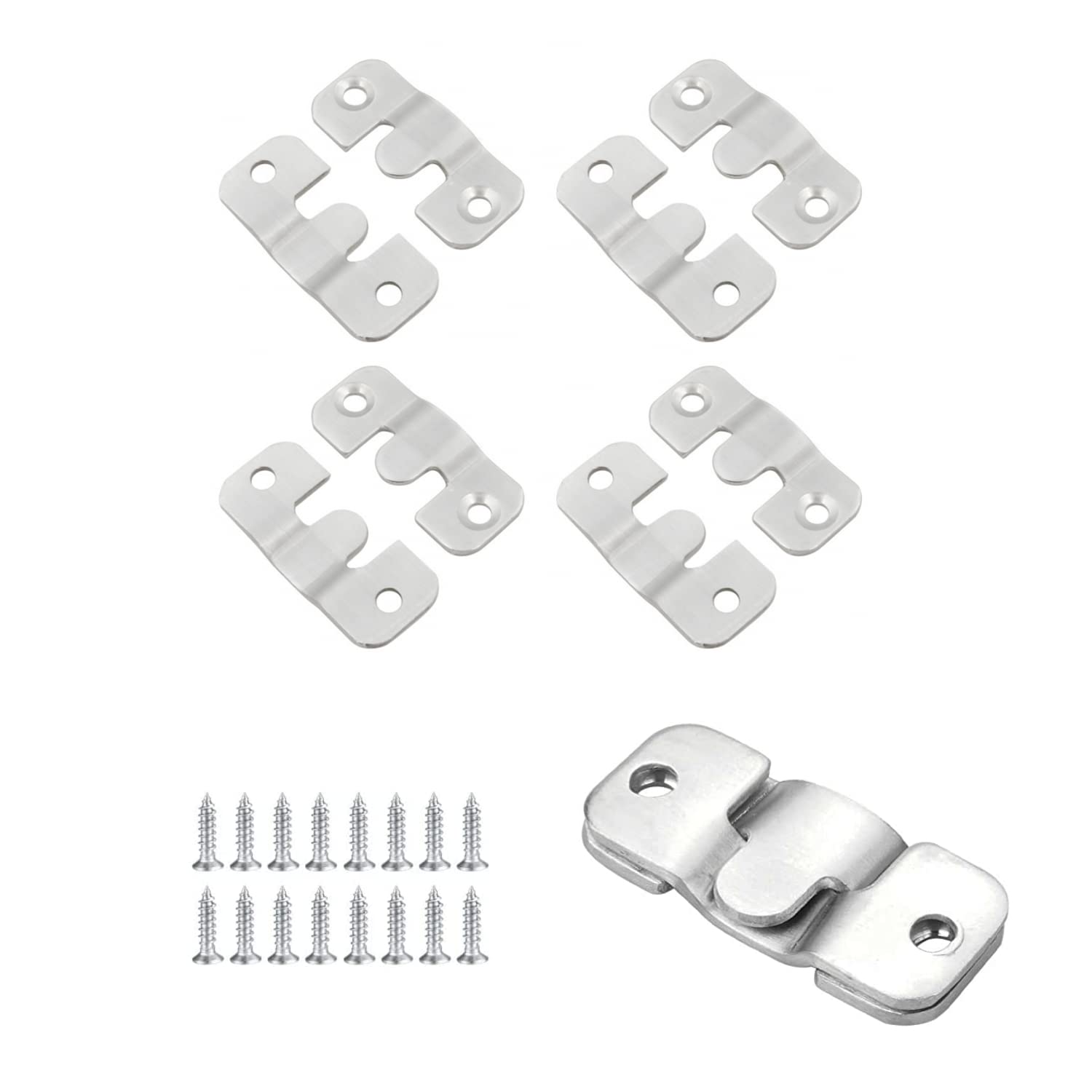 JZK 4 Pairs Flush Concealed Wall Mount Brackets with Screws, Heavy Duty headboard Wall Brackets, Picture Frame Hanging Hook, Heavy Mirror Wall fixings, Interlocking Hang Buckles