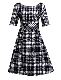 Vestido de tartán estilo retro de los años 50 para mujer, con bolsillos laterales casuales