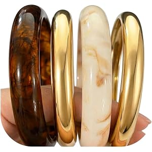 iF YOU Acrylic Gold Bangle Bracelets for Women, Chunky Brown Stackable Bangles Set, Trendy Thick Resin Statement Cuff Bracele