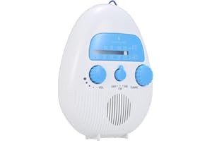 SAYCKER Shower Radio, Portable AM/FM Shower Radio with Hook Life Waterproof Audio Speaker Bathroom Shower Radios Volume Adjustable Battery Powered for Bathroom Outdoor Indoor