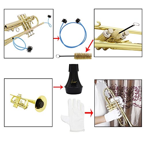 Mowind 5-in-1Trumpet Accessory Maintenance Cleaning Care Kit Set Including Trumpet Stand Valve Brush Flexible Snake Brush Mute Gloves