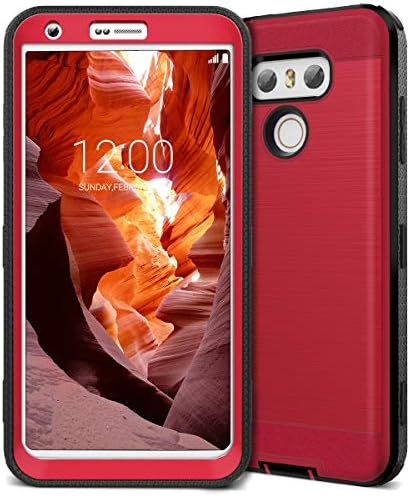 LG G6 Case, CinoCase LG G6 Plus Case Heavy Duty Rugged Armor Protective Case Hybrid TPU Bumper Shockproof Case with Brushed Metal Texture Hard PC Back for LG G6 / LG G6 Plus Red